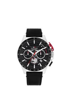 Tommy Hilfiger 1792258 Men's Round Leather Strap Watch, Black, Black