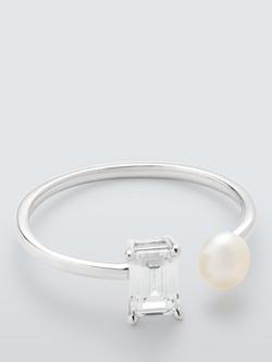 Lido Cubic Zirconia Freshwater Button Pearl Ring, Silver, Silver