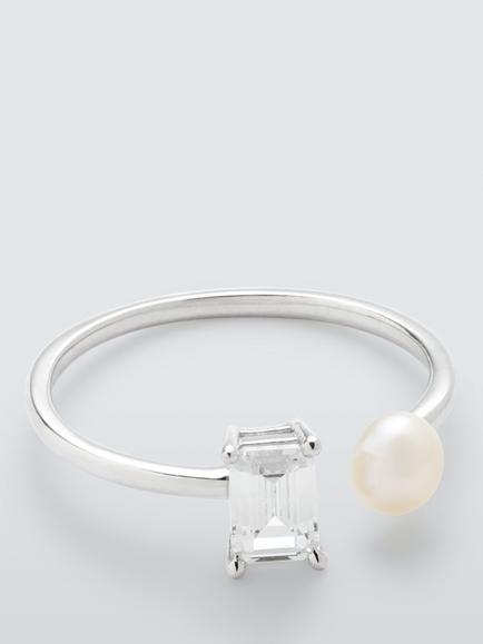Lido Cubic Zirconia Freshwater Button Pearl Ring, Silver, Silver