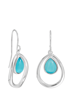 Simply Silver Blue Cats Eye Polished Oval Drop Earrings, Silver