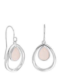 Simply Silver Rose Quartz Polished Oval Drop Earrings, Silver