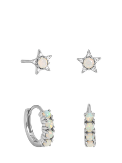 Simply Silver Opal Earrings, Pack of 2, Silver