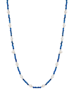 Simply Silver Lapis and Freshwater Pearl Necklace, Silver