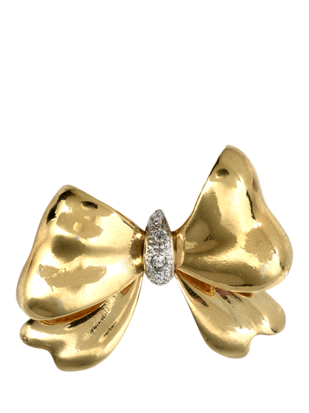 Eclectica Pre-Loved Vintage 18ct Gold Plated Crystal Bow Brooch, Yellow Gold, Yellow Gold
