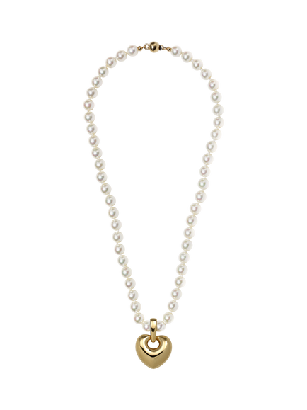 Eclectica Pre-Loved Vintage Heart Faux Pearls Pendant Necklace, Yellow Gold/Cream, Yellow Gold/Cream