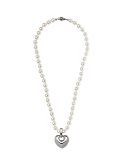Eclectica Pre-Loved Vintage Heart Faux Pearls Pendant Necklace, Silver/Cream, Silver/Cream
