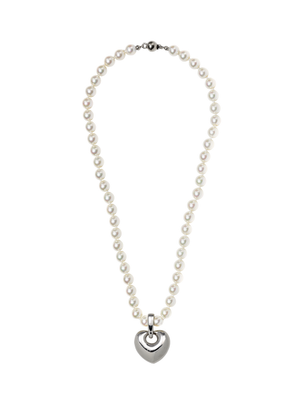 Eclectica Pre-Loved Vintage Heart Faux Pearls Pendant Necklace, Silver/Cream, Silver/Cream