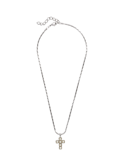 Eclectica Pre-Loved Vintage Faux Pearl Cross Pendant Necklace, Silver/Cream - view 2, Silver/Cream