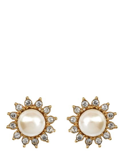 Eclectica Pre-Loved Vintage Gold Plated Daisy Faux Pearl Clip-On Earrings, Dated Circa the 1980s, Yellow Gold/Cream