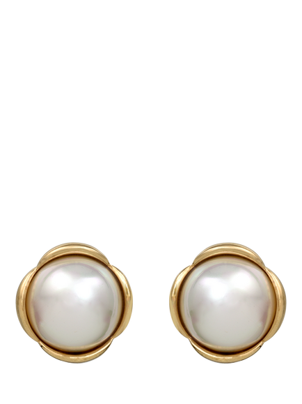 Eclectica Pre-Loved Vintage Gold Plated Pearl Cabochon Clip-On Earrings, Yellow Gold/Cream, Yellow Gold/Cream