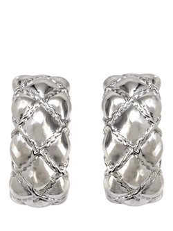 Eclectica Pre-Loved Vintage Quilted Demi-Hoop Clip-On Earrings, Dated Circa 1980s, Silver