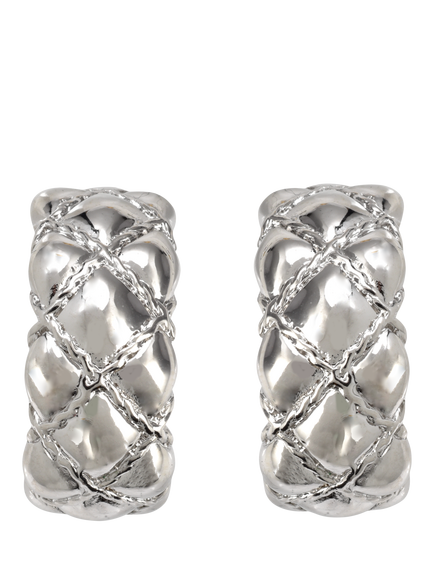 Eclectica Pre-Loved Vintage Quilted Demi-Hoop Clip-On Earrings, Dated Circa 1980s, Silver
