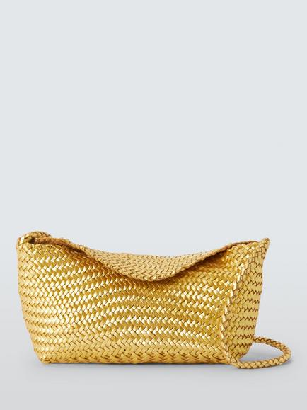 Dragon Diffusion Corsina Woven Leather Crossbody Bag, Gold, Gold