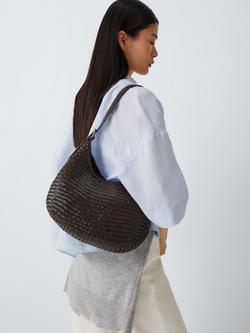 Dragon Diffusion Luna Mezza Woven Leather Shoulder Bag, Dark Brown - view 2, Dark Brown
