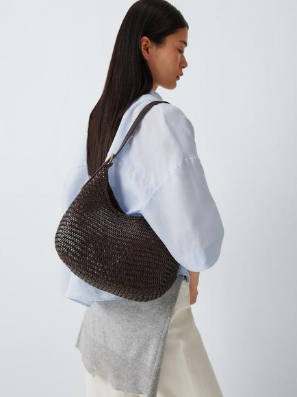 Dragon Diffusion Luna Mezza Woven Leather Shoulder Bag, Dark Brown - view 2, Dark Brown