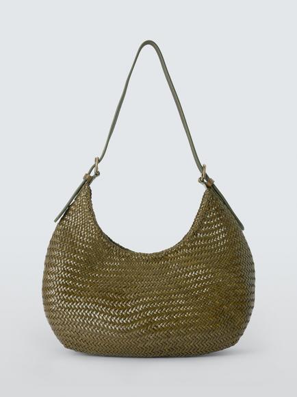 Dragon Diffusion Luna Mezza Woven Leather Shoulder Bag, Khaki, Khaki