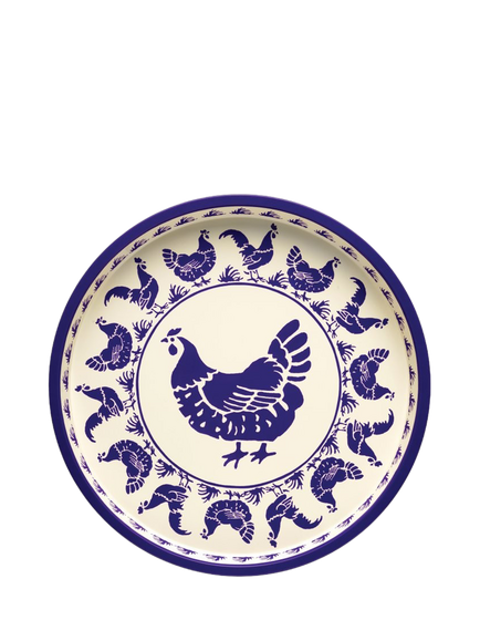 Emma Bridgewater Blue Hen Deep Round Steel Tray, Blue