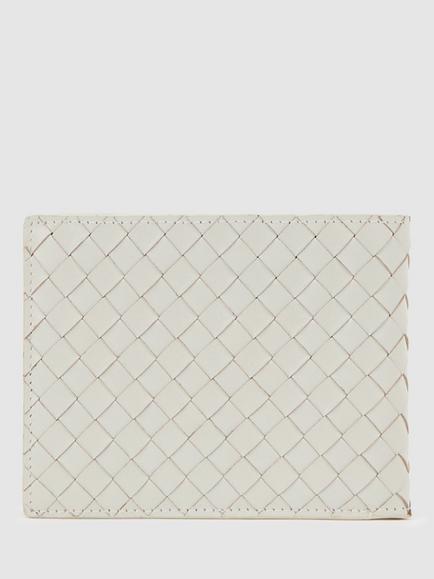 Reiss Quincy Lattice Pure Leather Card Holder, Off White - view 2, Off White