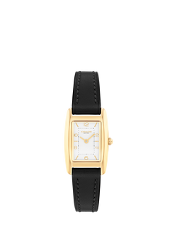 Coach 14504647 Women's Rectangular Leather Strap Watch, Black, Black