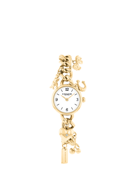 Coach 14504648 Women's Iris Round Charm Bracelet Watch, Gold