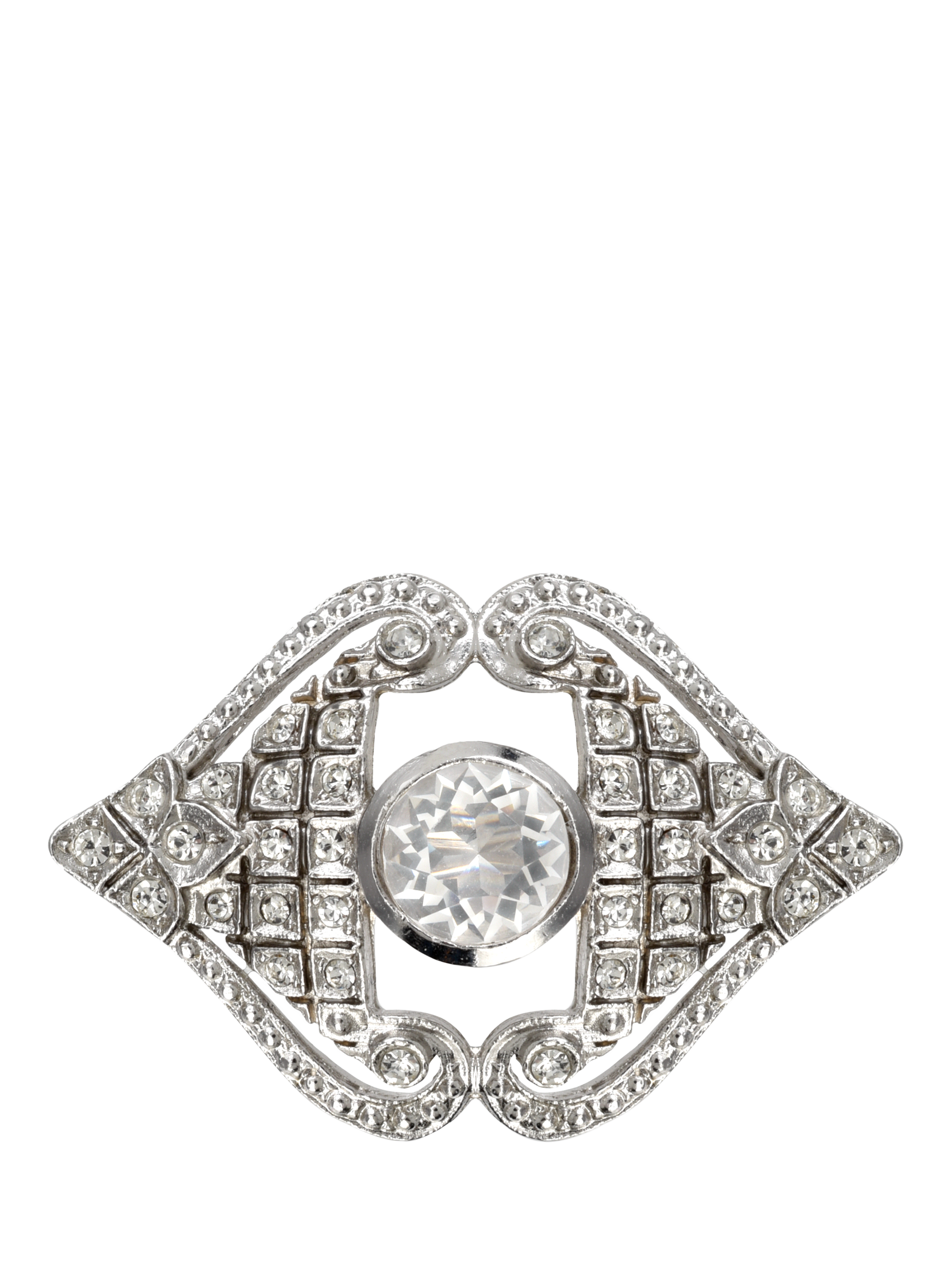 Product image 1 of 2, which shows Eclectica Pre-Loved Vintage Art Deco Crystal Brooch, Silver