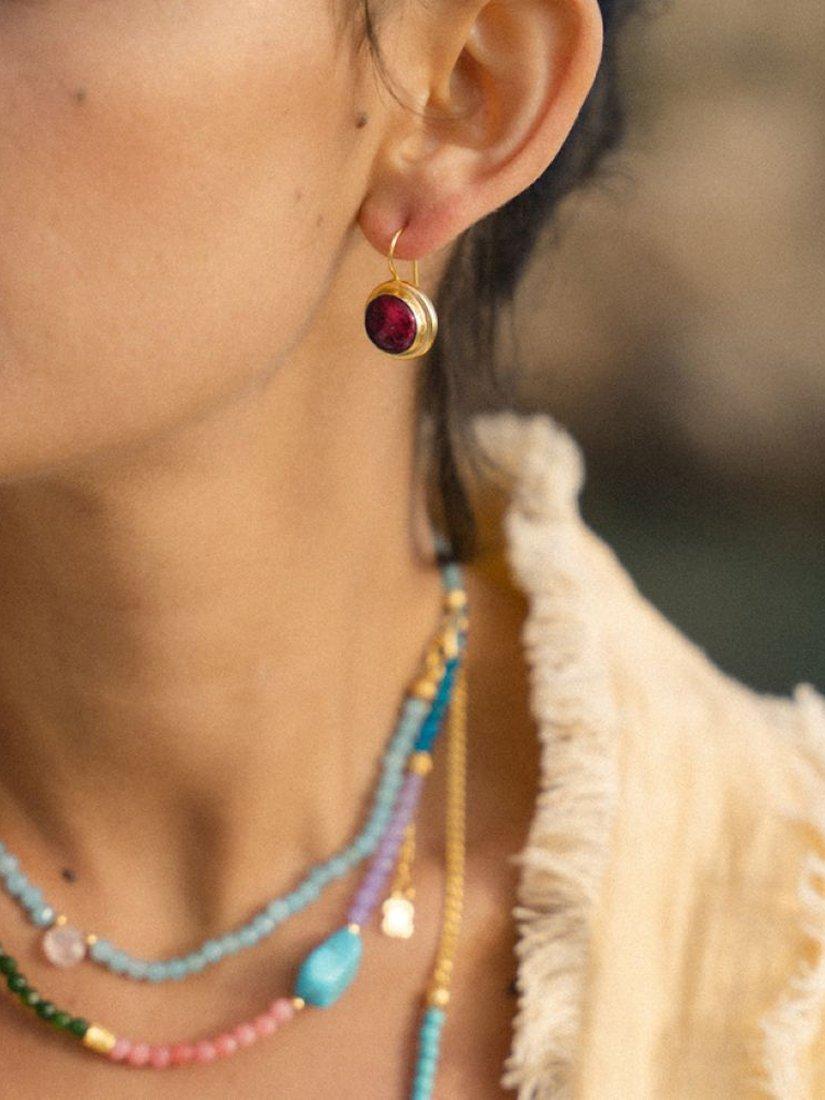 Product image 2 of 2, which shows Ottoman Hands Noa Ruby Drop Earrings, Gold