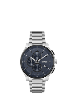 HUGO BOSS 1514189 Men's Round Chronograph Bracelet Strap Watch, Silver, Silver