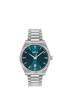 HUGO BOSS 1514309 Men's Round Sunray Bracelet Strap Watch, Silver, Silver