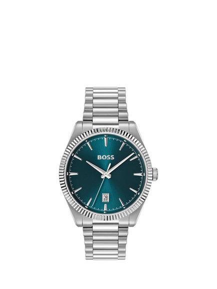 HUGO BOSS 1514309 Men's Round Sunray Bracelet Strap Watch, Silver, Silver