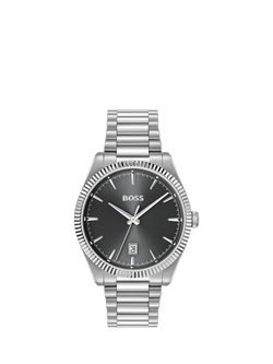 HUGO BOSS 1514310 Men's Round Sunray Bracelet Strap Watch, Silver, Silver