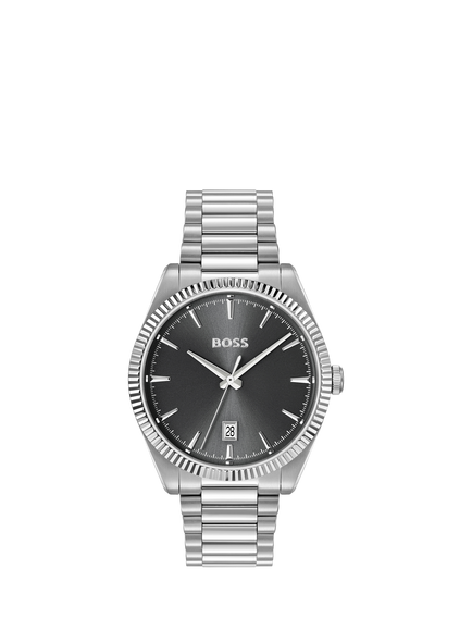 HUGO BOSS 1514310 Men's Round Sunray Bracelet Strap Watch, Silver, Silver
