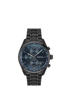 HUGO BOSS 1514314 Men's Grand Prix 44 Round Bracelet Strap Watch, Black, Black