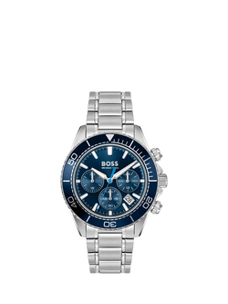 HUGO BOSS 1514322 Men's Round Chronograph Bracelet Strap Watch, Silver, Silver