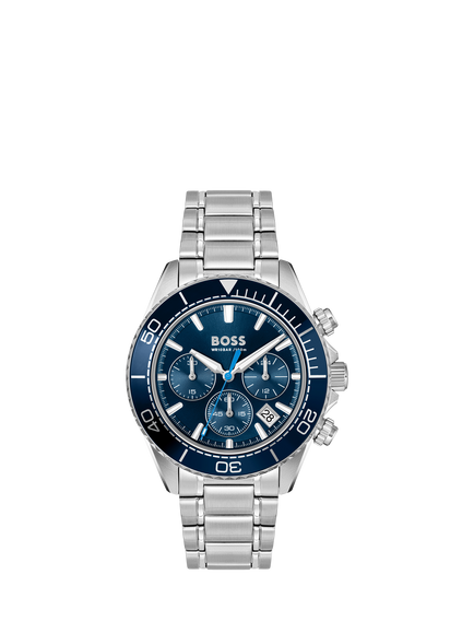 HUGO BOSS 1514322 Men's Round Chronograph Bracelet Strap Watch, Silver, Silver