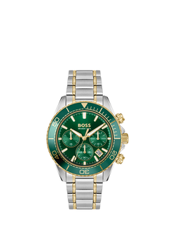 Hugo Boss1514325 Men's Chronograph Bracelet Strap Watch, Green/Silver, Bi-colour