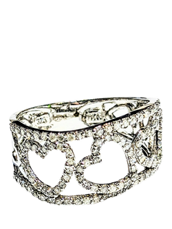 Pre-loved 9ct White Gold Pave Diamond Heart Band Ring, P, White Gold