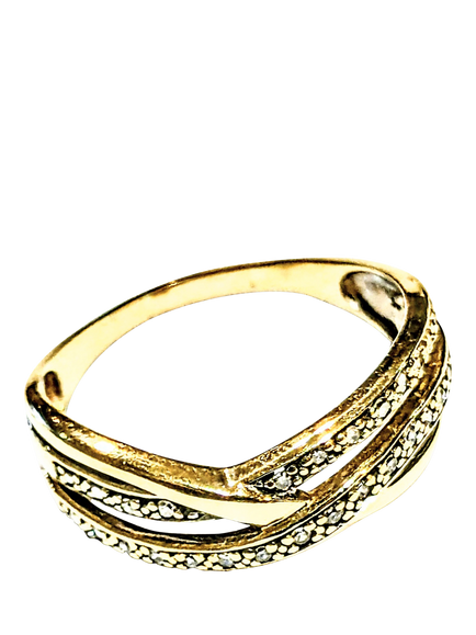 Pre-loved 9ct Yellow Gold Diamond Twist Ring, S, Gold