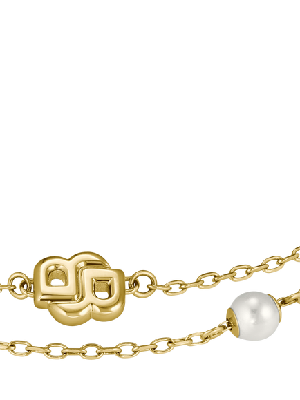 HUGO BOSS Layered Chain Pearl Charm Bracelet, Gold - view 2, Gold