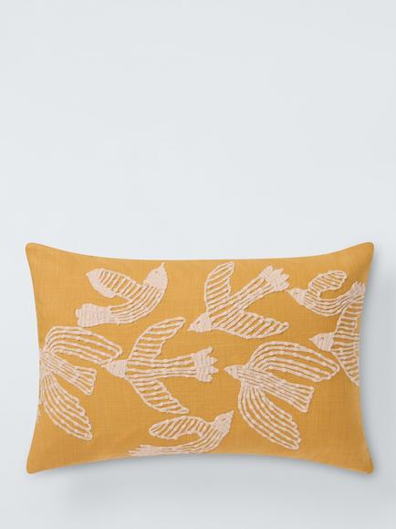 John Lewis Rustic Birds Rectangular Cushion, Ochre, Ochre