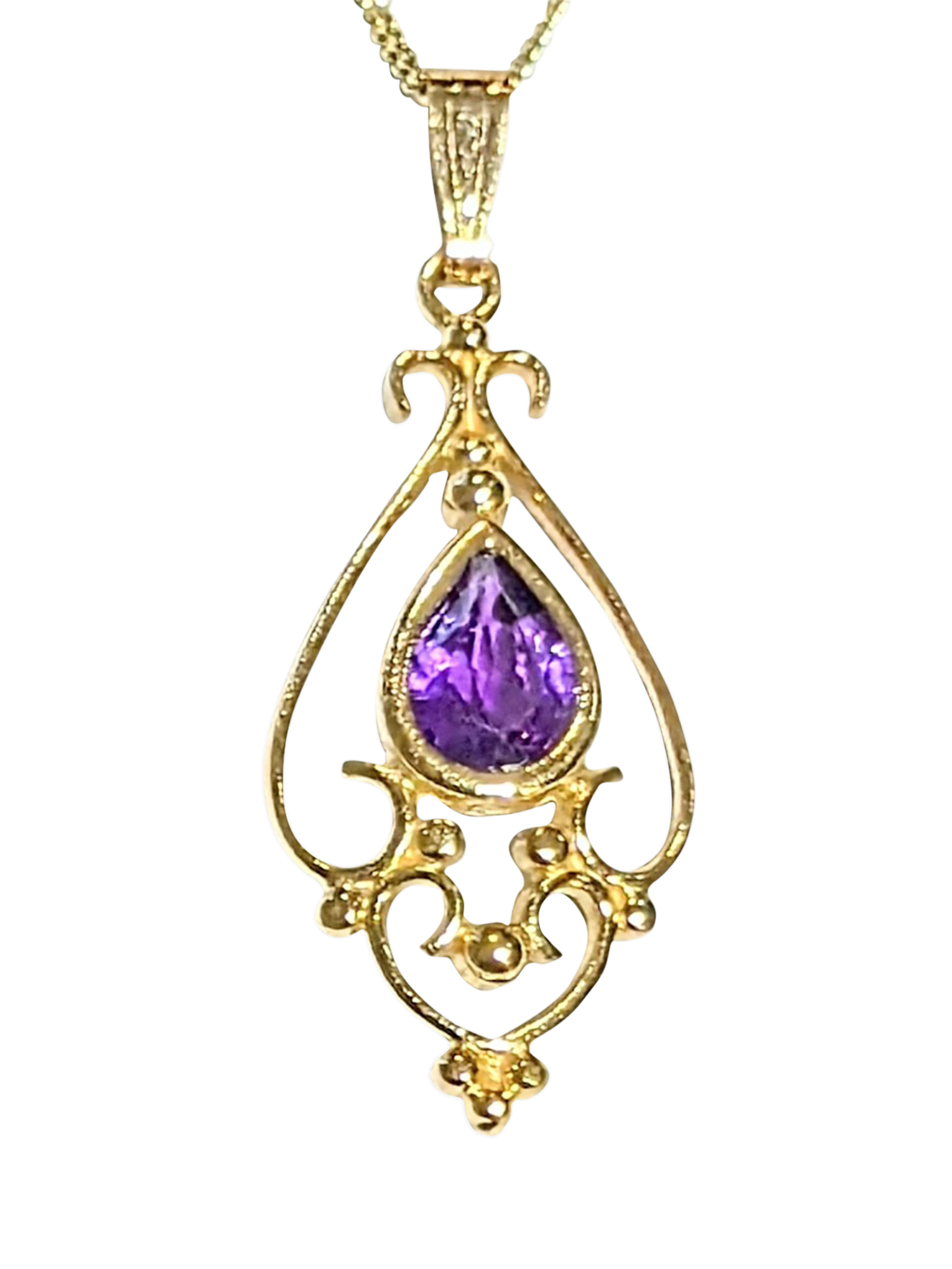 Product image 1 of 1, which shows Pre-loved 9ct Yellow Gold Solitaire Amethyst Pendant