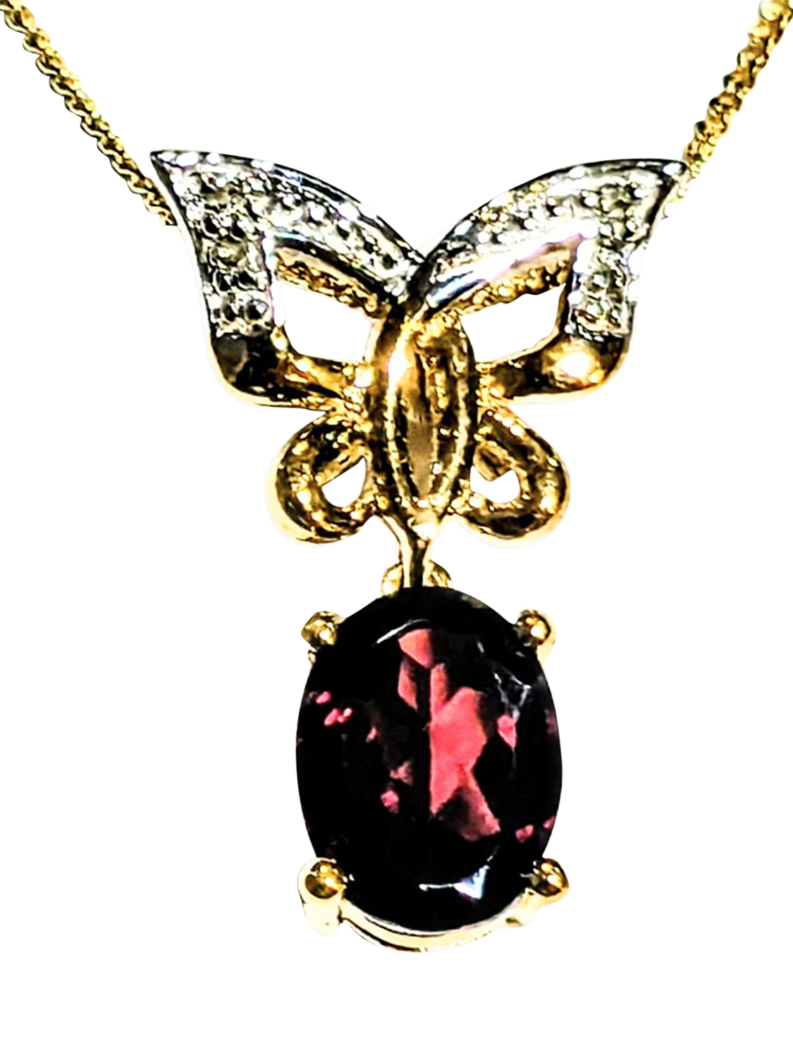 Product image 1 of 1, which shows Pre-loved 9ct Yellow Gold Gemstone Butterfly Pendant
