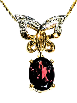 Pre-loved 9ct Yellow Gold Gemstone Butterfly Pendant Necklace, Yellow Gold