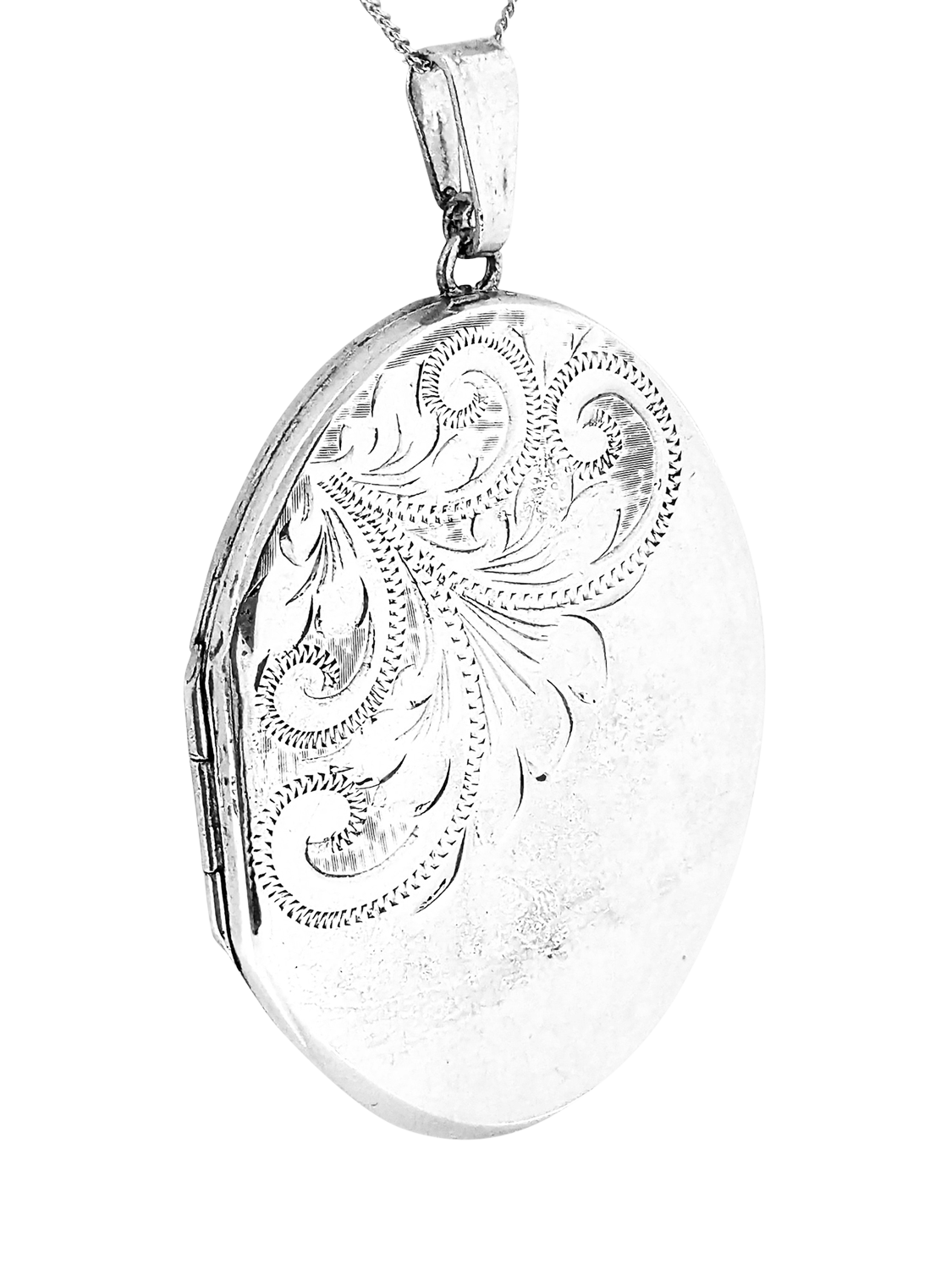 Product image 1 of 1, which shows Pre-loved Solid Silver Hand Engraved Opening Locket Pendant