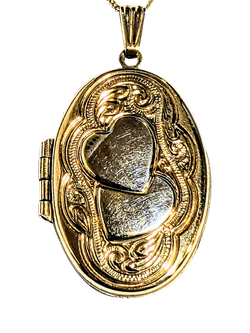 Pre-loved 9ct Two Toned Solid Gold Embossed Heart Opening Locket, Two Tone