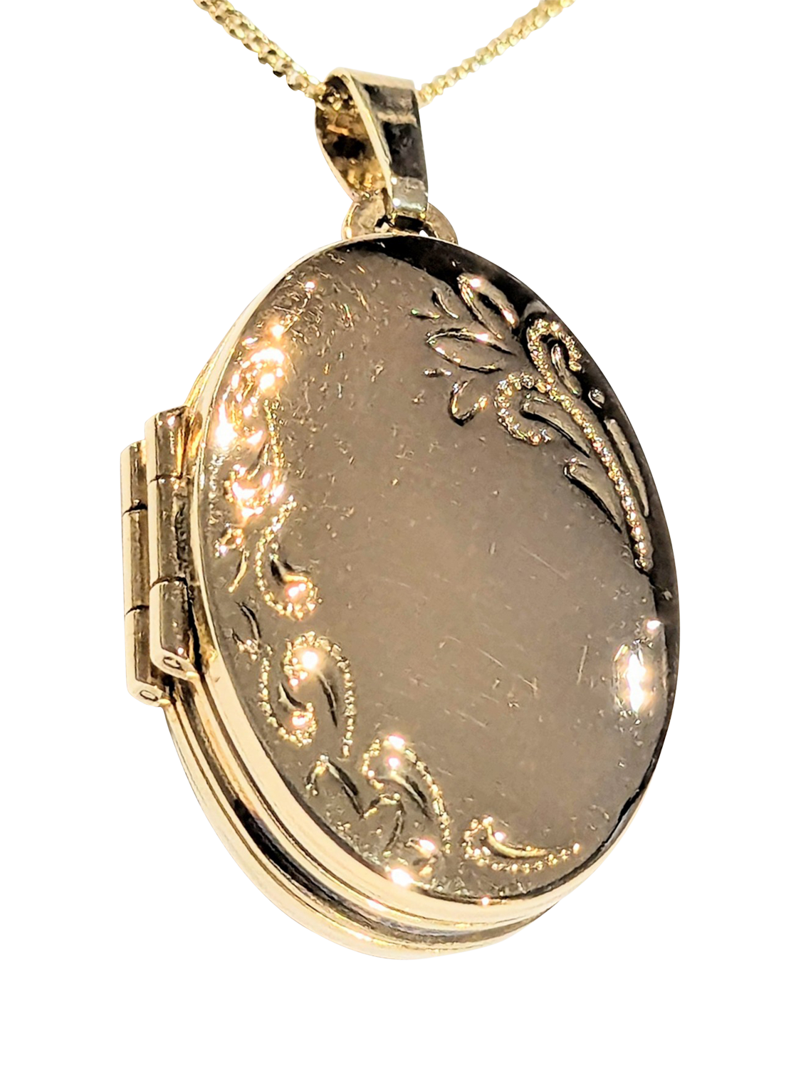 Product image 1 of 2, which shows Pre-loved 9ct Yellow Gold Embossed Floral Opening Locket