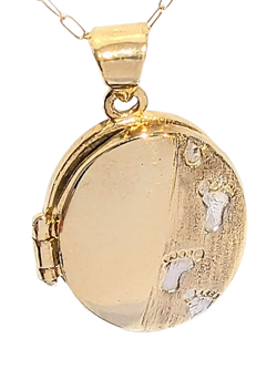 Pre-loved Solid 9ct Gold Footprints Message Opening Locket, Yellow Gold
