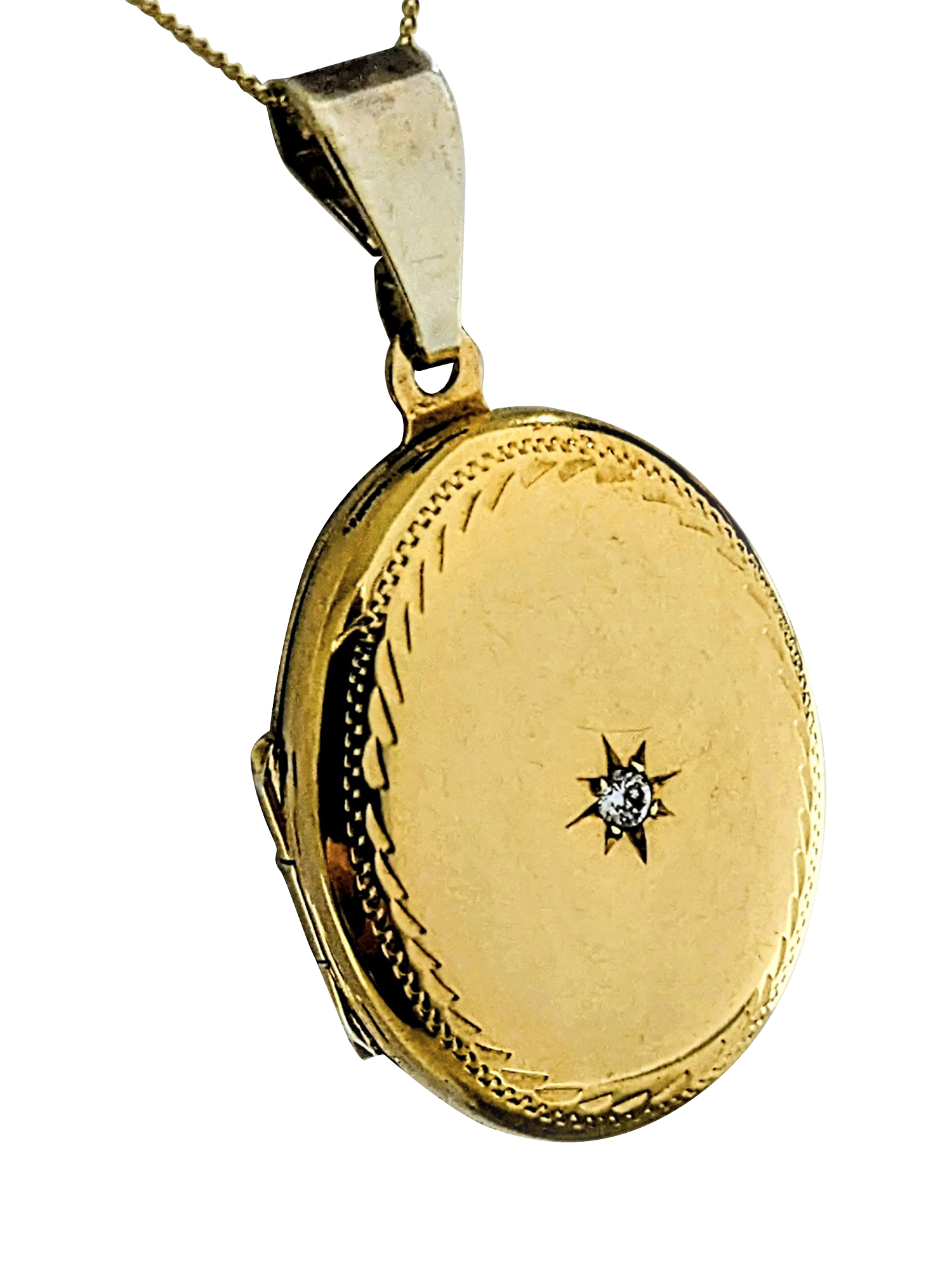 Product image 1 of 1, which shows Pre-loved Solid 9ct Rolled Gold Engraved Cubic Zirconia Opening Locket