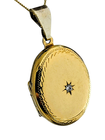 Pre-loved Solid 9ct Rolled Gold Engraved Cubic Zirconia Opening Locket, Rolled Gold