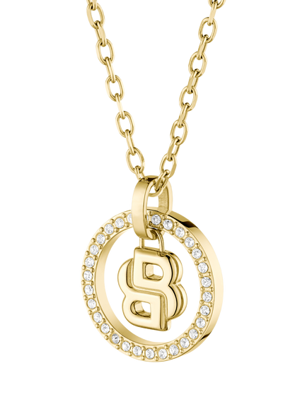 HUGO BOSS Double B Logo Crystal Necklace, Gold, Gold