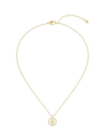 HUGO BOSS Double B Logo Crystal Necklace, Gold - view 2, Gold